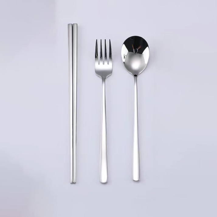 【客製化】韓式不銹鋼餐具3件組(白束口袋) | 禮品、贈品專業客製禮贈品顧問 以泰禮品