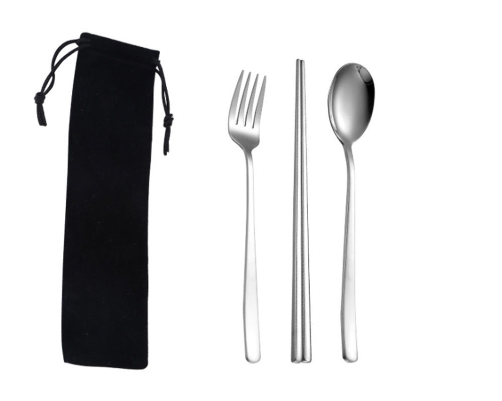【客製化】韓式不銹鋼餐具3件組(黑束口袋) | 禮品、贈品專業客製禮贈品顧問 | 禮品、贈品專屬客製禮贈品專家